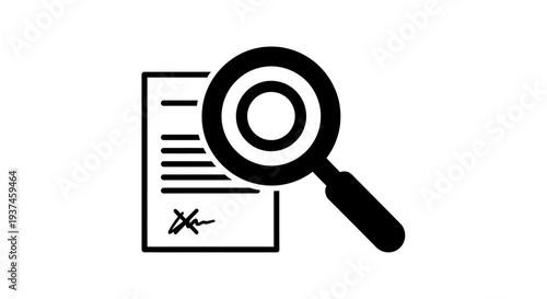 Magnifying glass on document icon.