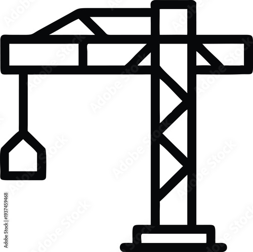 Industrial construction tower crane outline representing heavy lifting and building projects