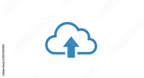 Cloud with blue upward pointing arrow.