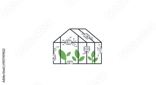 Greenhouse Structure with Plants Inside.