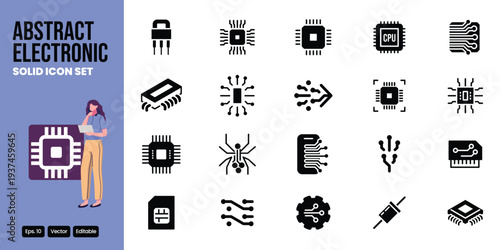 abstract electronic solid icon set vector design good for web and mobile app