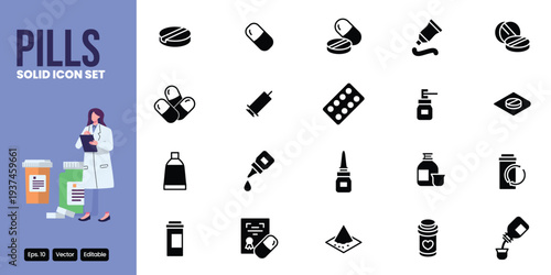 pills solid icon set vector design good for web and mobile app