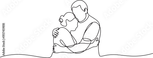Continuous one line drawing of senior couple. Elderly people hug together. Old people in love. Man and woman on the path of life. Caring for each other. one line Icon drawing