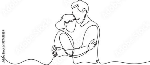Continuous one line drawing of senior couple. Elderly people hug together. Old people in love. Man and woman on the path of life. Caring for each other. one line Icon drawing