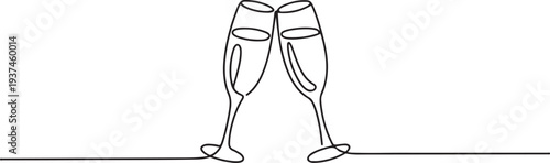  One line drawing of an isolated vector object . Continuous line of drawing two glasses of champagne. one line Icon drawing