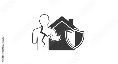 Person Protecting Home with Shield Icon.