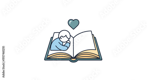 Person Reading Book with Heart Above.