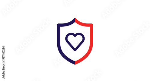 Shield with heart symbol logo.