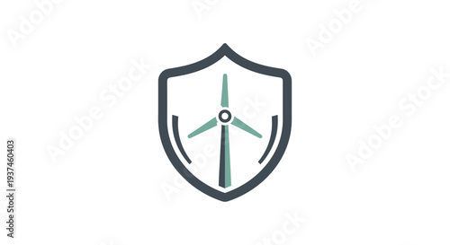 Shield with wind turbine logo icon.