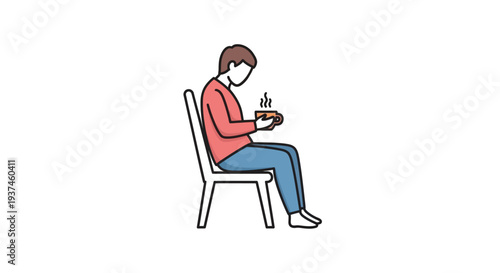 Person sitting on chair with coffee.