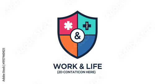 Shield with Work and Life Symbols.