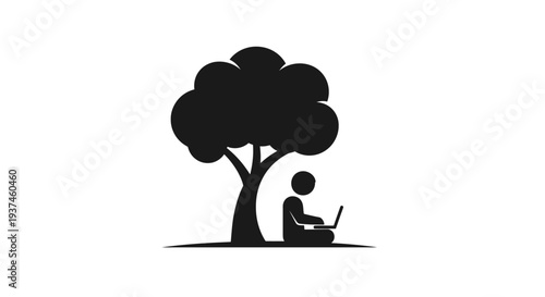 Person Sitting Under Tree with Laptop.