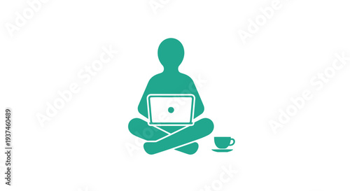 Person Sitting with Laptop and Coffee.