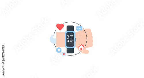 Smartwatch on a wrist with heart rate.