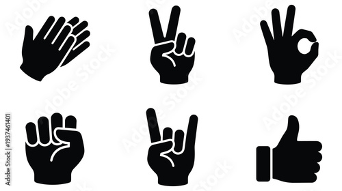 Black silhouette hand gestures collection isolated on white background