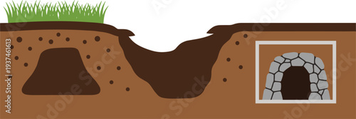 Underground Burrow Cross Section Mole Tunnel and Animal Hole Vector Illustration