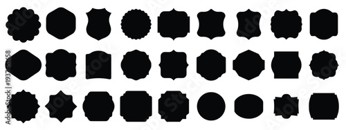 Assortment of black badge shapes and frames for labeling and decorative design