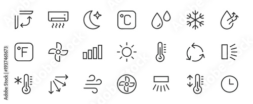 air conditioning and climate control icons for temperature and airflow