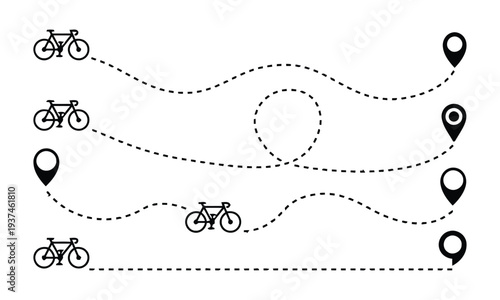 Bicycle route plans with dotted lines and location pins