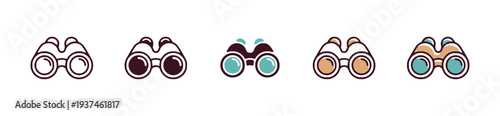 Binoculars icon set in various styles and colors for searching and discovery
