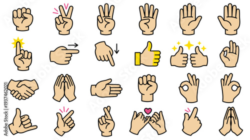 Human hand icons set with different finger positions and movements