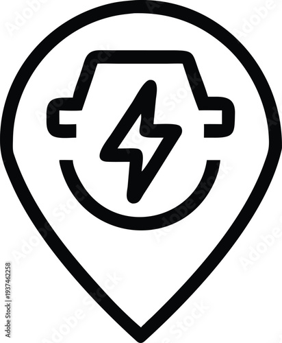 Location pin icon with a lightning bolt symbol indicating electric charging station availability