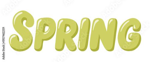 Spring lettering in green pastel style. Cartoon vector illustration on white background