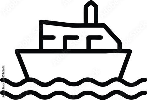 Minimalist black outline icon portraying a passenger ferry boat sailing on ocean waves
