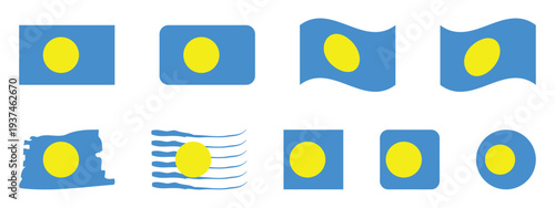 Palau Flag Vector Illustration Set with Various Shapes and Effects