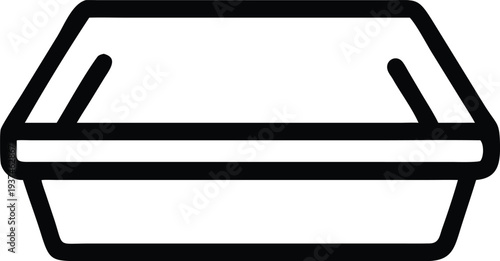 Minimalist outline icon depicting a flat rectangular takeaway food container tray