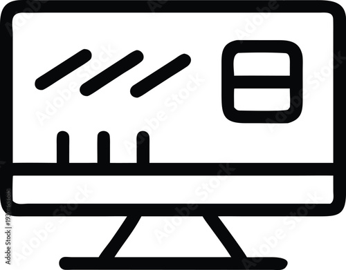 Modern computer monitor displaying data analytics and calendar icons on a clean interface screen
