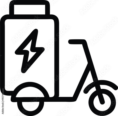 Modern electric delivery scooter with a battery pack and lightning bolt symbol