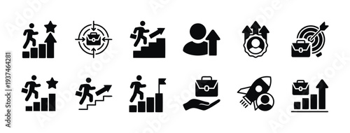 Career growth and success icons business advancement and professional development concepts