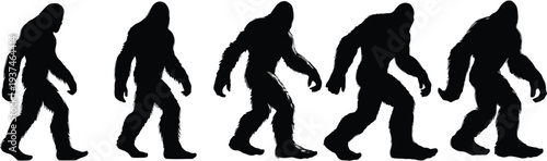 collection of bigfoot silhouette icons in various walking poses