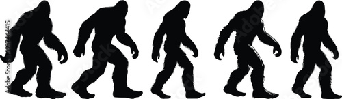 collection of bigfoot silhouette icons in different walking poses