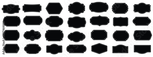 Collection of black decorative shapes and frames on white background