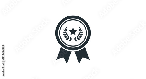 Black and white award ribbon icon.
