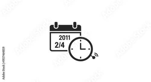 Black and white calendar clock icon.