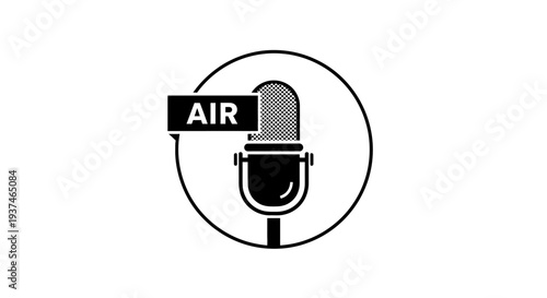 Black and white radio microphone icon.