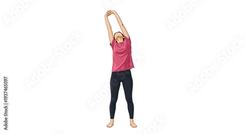 Young woman stretching her arms up.