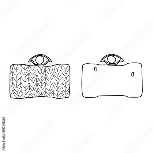 Two decorative clutch bags with eye embellishments in minimalist style.