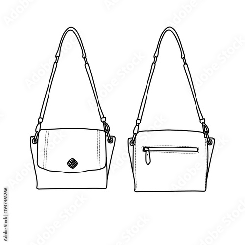 Elegant Shoulder Bag Design - Front and Back View Illustration.
