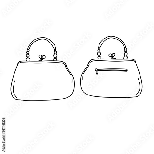 Elegant Handbag Duo - Front and Back View Line Art.