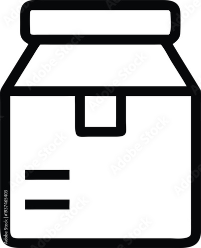 Neat outline icon of a sealed shipping carton with blank label lines for product information