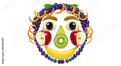 Fruit Face Made of Various Fruits.