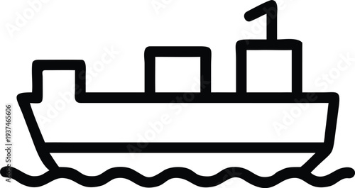 Ocean Freight Cargo Ship Icon Simple outline of a large vessel moving across waves for global shipping