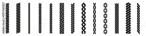 Collection of different rope and chain patterns for decorative and industrial use