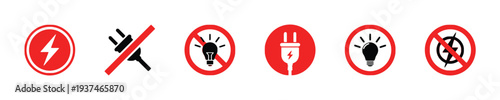 Collection of electrical power icons with red prohibition circles