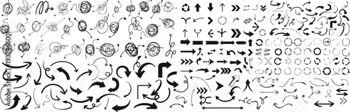 Collection of hand drawn arrows and symbols, diverse pointer and direction icons