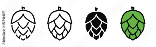Collection of hop cones vector icons for brewing and agriculture isolated on white background